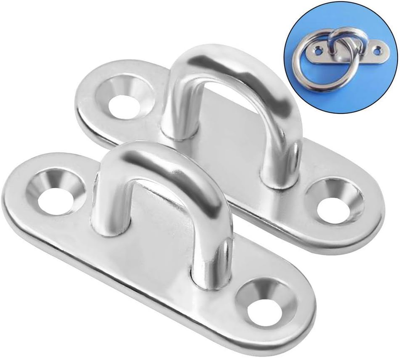 6 Pcs Pad Eye Plate, Heavy Duty Eye Plate Hook Stainless Steel Staple Ring Hook