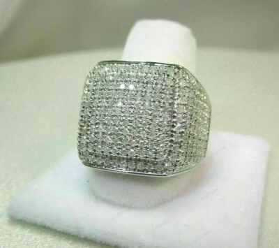 3Ct Round Real Moissanite Men's Engagement Cluster Ring 14K White Gold Plated