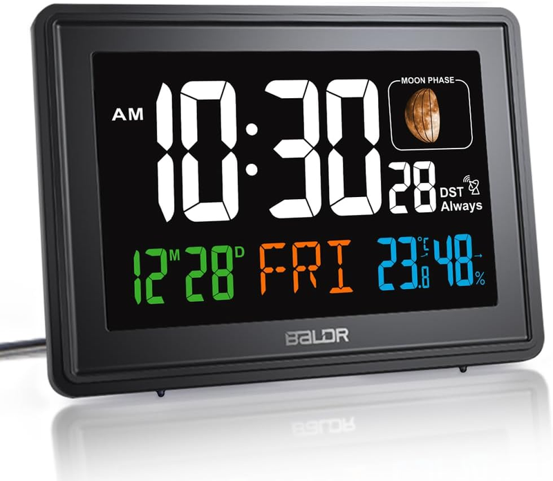 Atomic Alarm Clock - Large Color Display Digital Desk Clock - with Indoor Thermo