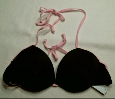 Joe Boxer Push Up Bikini Top, Black with Pink Ties and Trim, Juniors Sizes, NWT 