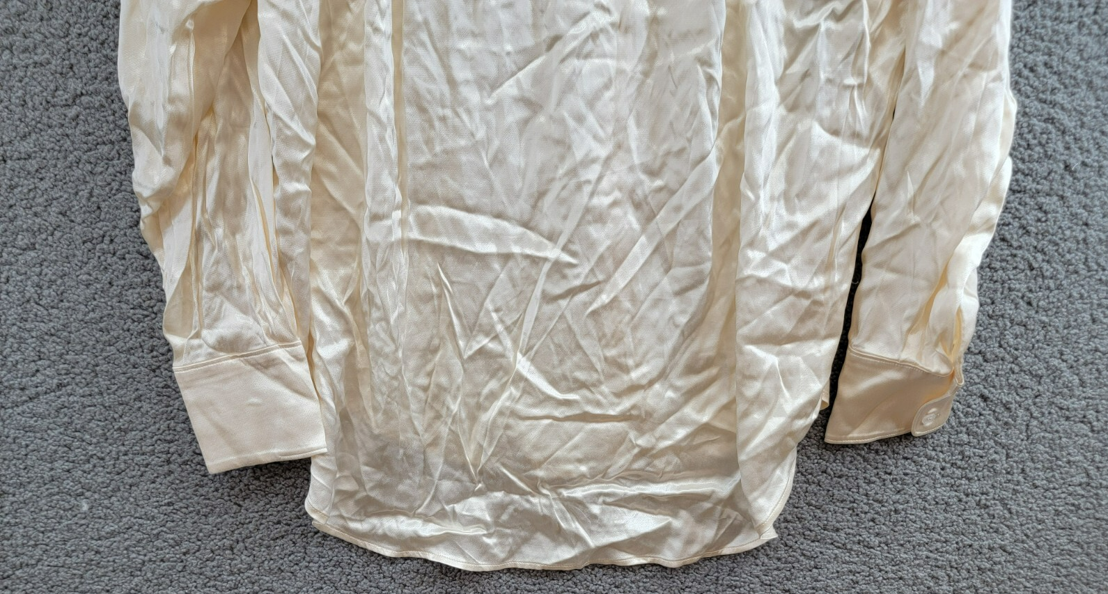 WAYF Fynn Satin Button Front Blouse Women's M Cream Patch Pocket Long Sleeve - Picture 15 of 19