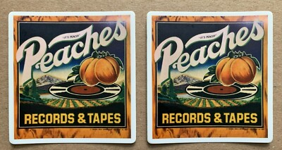 PEACHES RECORDS & TAPES Logo white trim with adhesive back (small) x 2