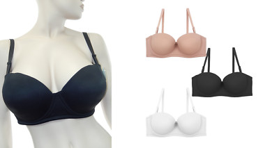 NWT PUSH UP 5-WAY CONVERTIBLE STRAPLESS BRA NON-SLIP BAND SUPPORT 36-44 B C D DD