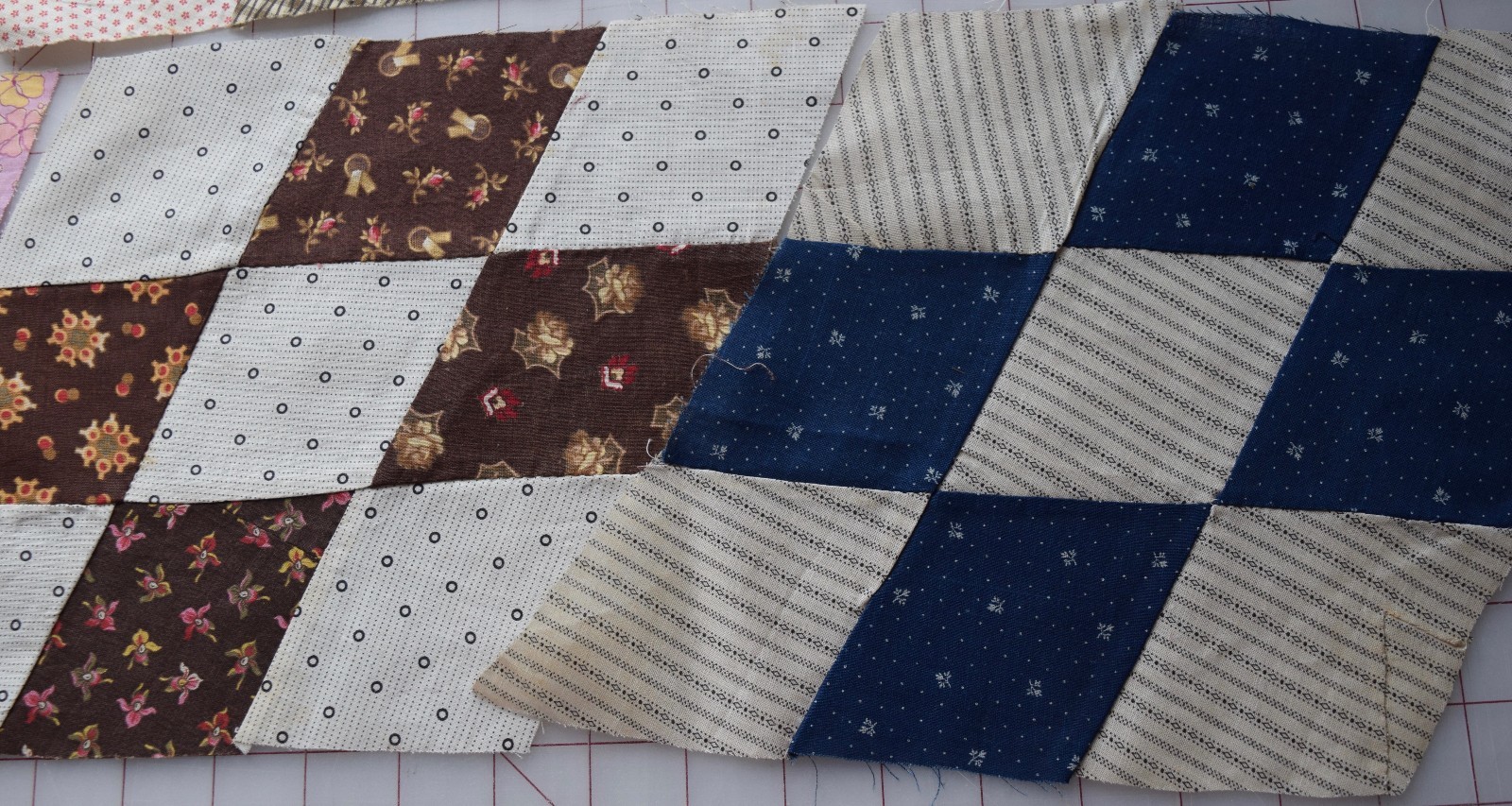 6 1880-1920 Diamond 9 Patch quilt blocks, nice graphic!