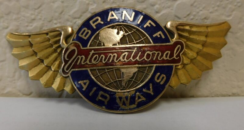 Vintage Braniff International Airways Ground Agent Button Badge Pin 1/10 10K GF