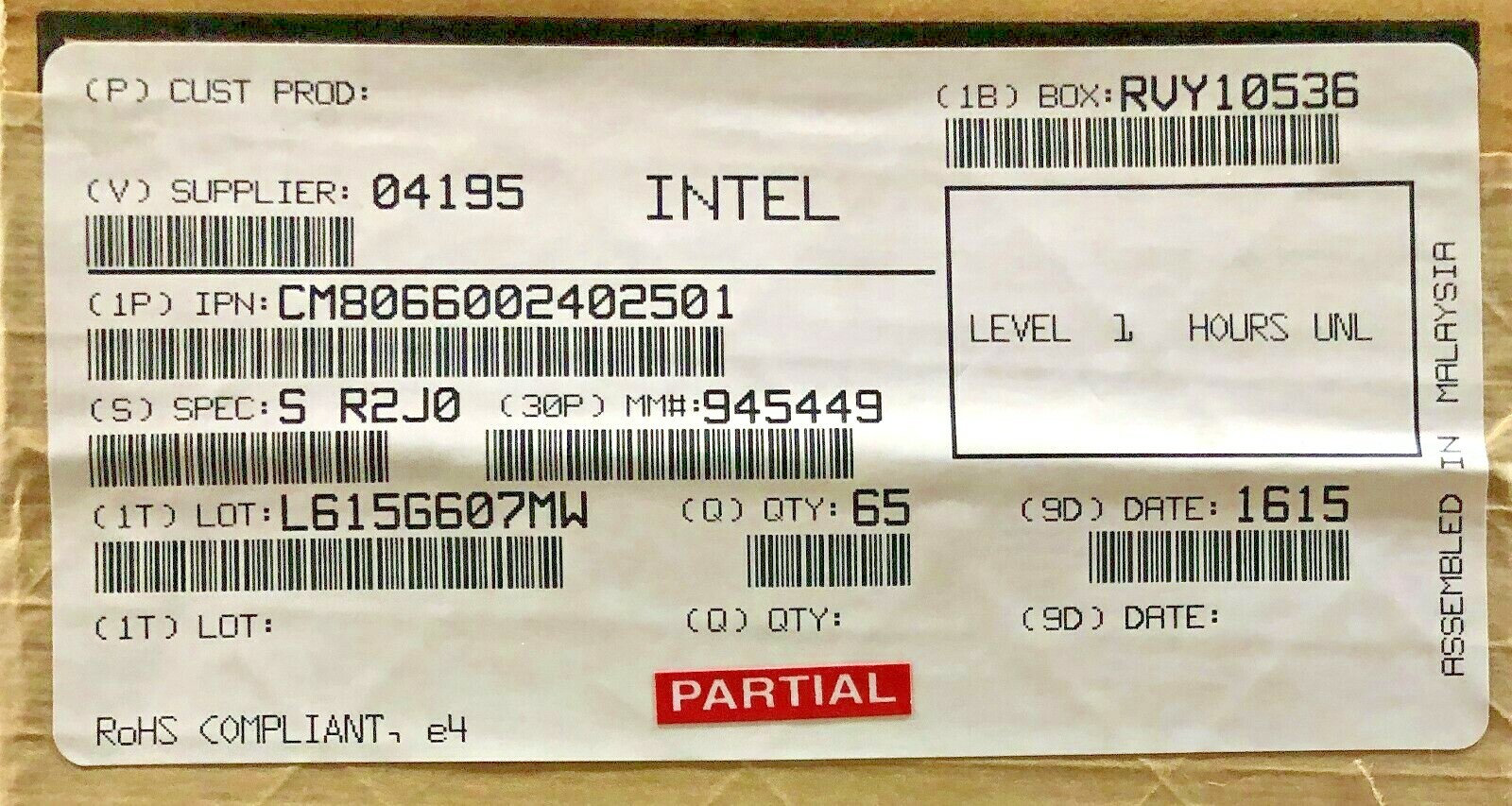 Intel CM8066002402501 SR2J0 Xeon E5-2696V4 2.2GHz 150W