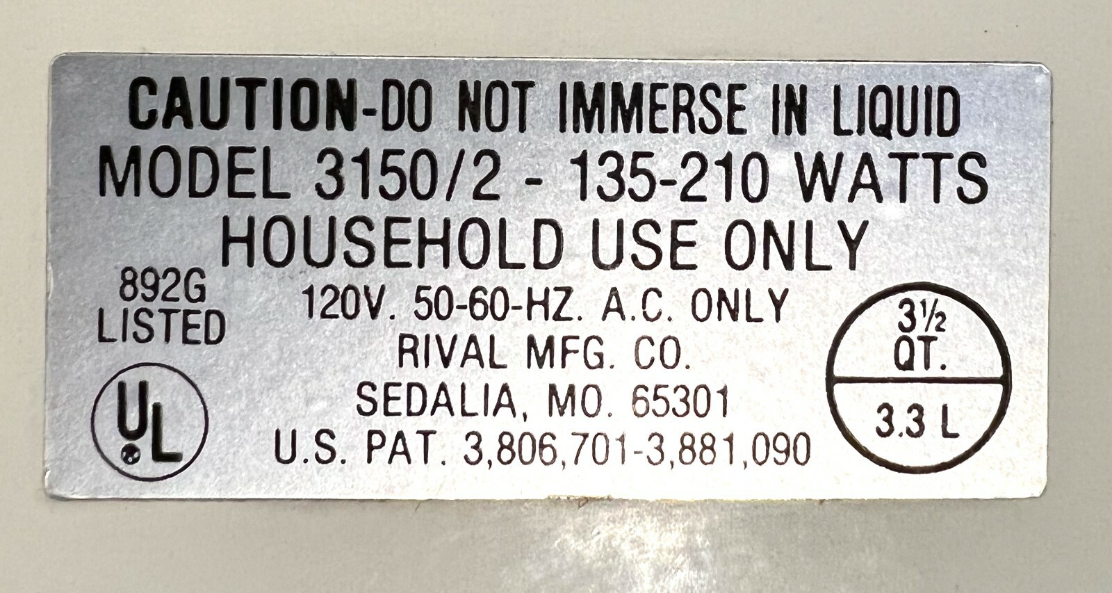 Rival 3150/2 Crock Pot Replacement Empty Main Electric