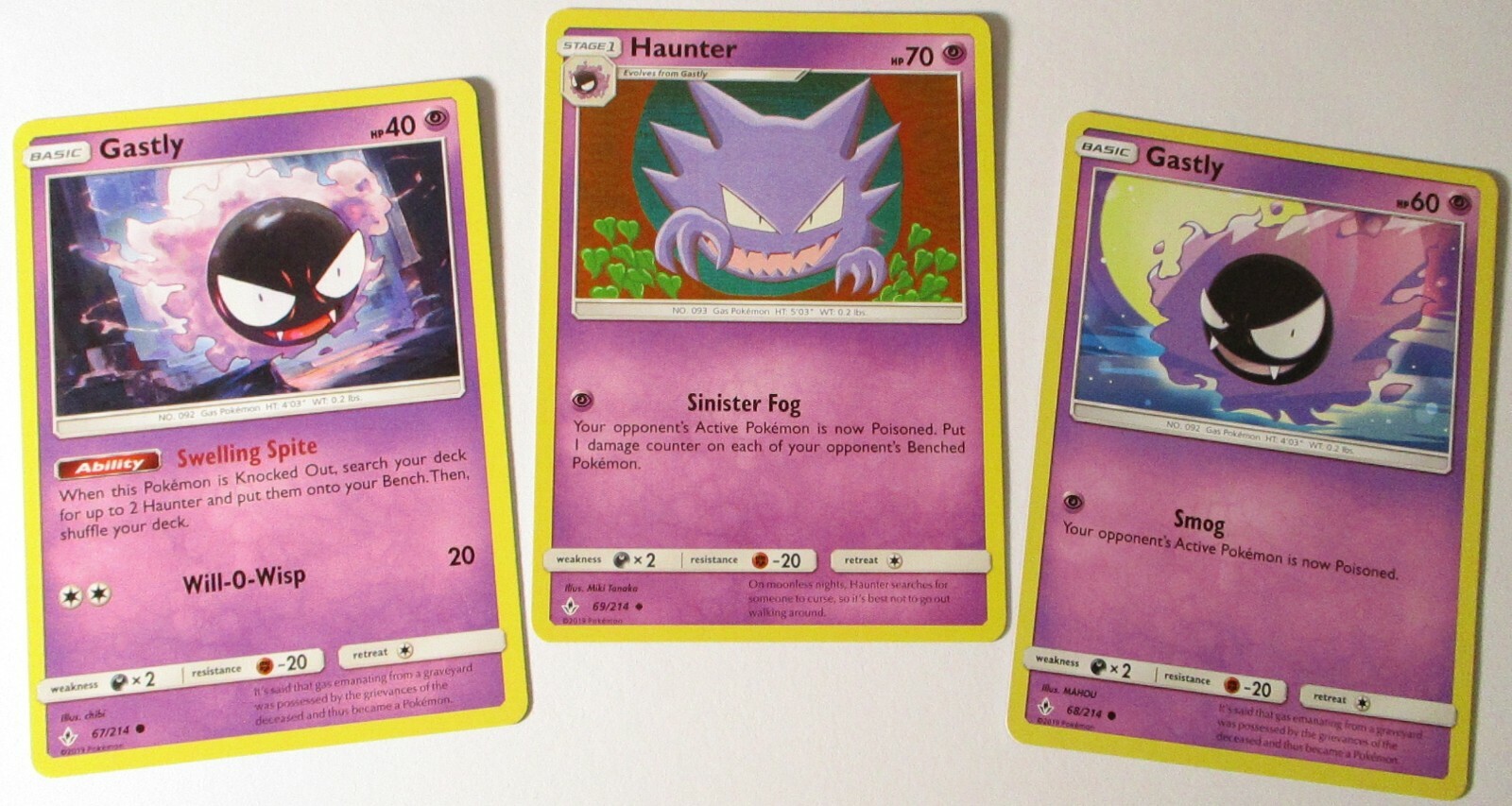 Gastly 67/214 68/214 & Haunter 69/214 S&M Unbroken Bonds 3