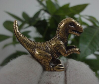 Antiqued Solid Brass Cute Little Dinosaur Figurine Statue for Home Decor