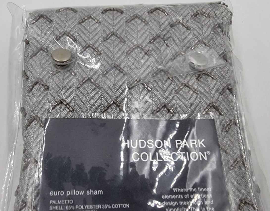 Hudson Park Collection Palmetto Cotton Silk European Pillow Sham 26x26in Silver~ - Picture 7 of 10