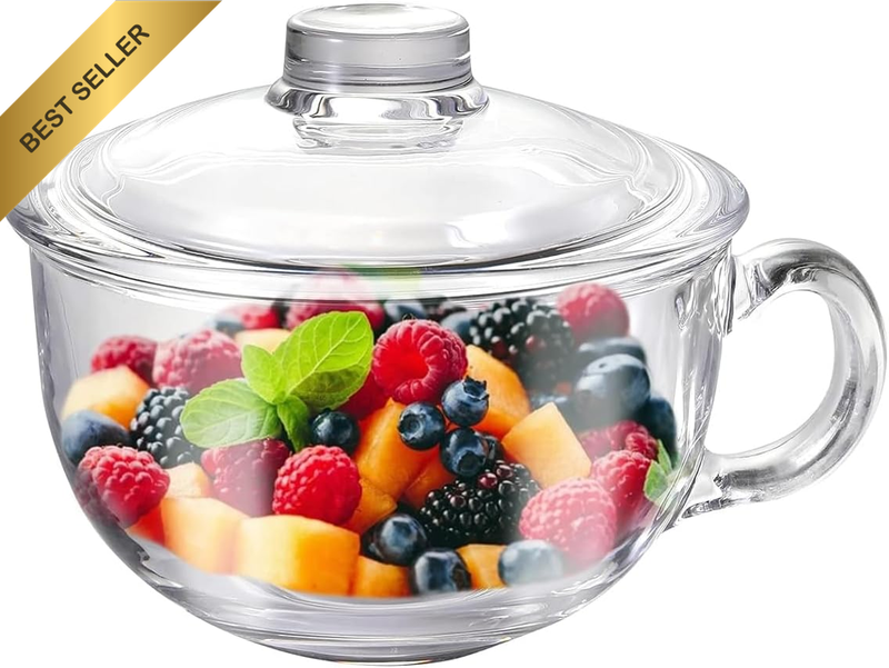 20OZ Glass Breakfast Cup Clear Coffee Mug with Lid Tea Milk Oats