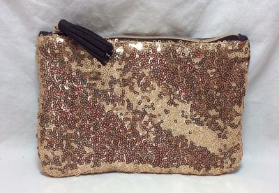 NWOT IPSY Gold Sequined Cosmetic Make-up, Change Purse Bag with Tassel Pull