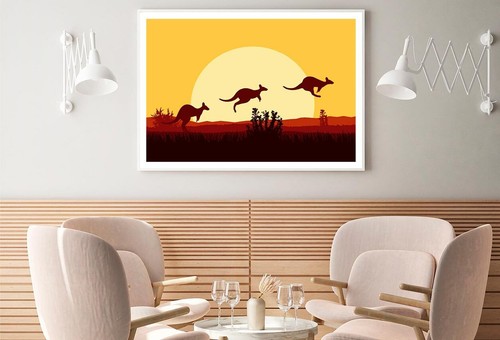 Silhouette Of Kangaroo & Sunset Print Premium Poster High Quality