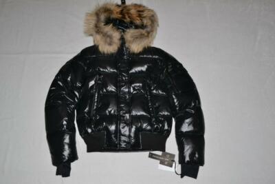 Pre-owned Sam Authentic . Skyler Fur-trim Bomber Jacket Hood Black Jet All Sizes