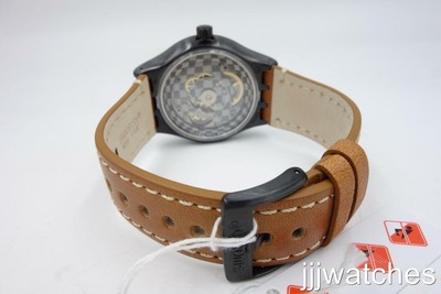 Pre-owned Swatch Swiss  Sistem Thought Brown Leather Automatic Watch 42mm Yib402 $270