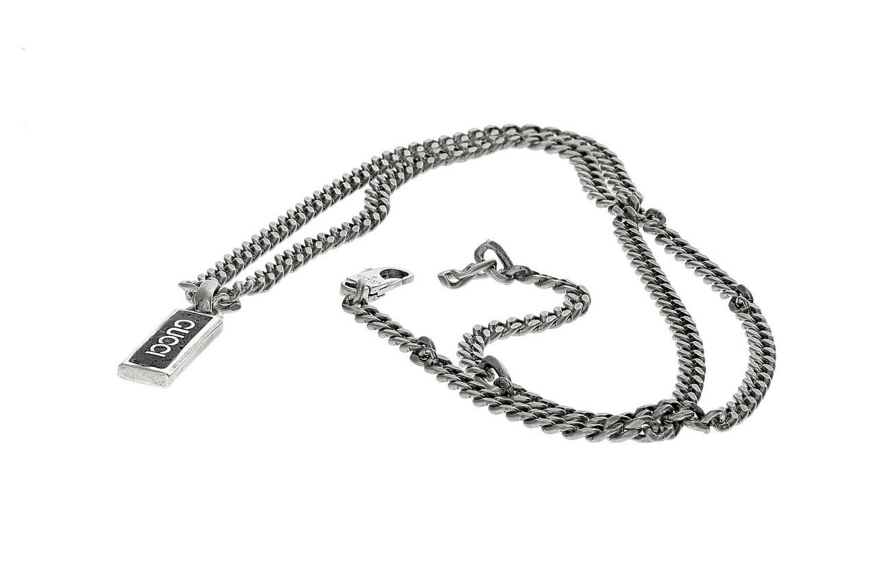 Pre-owned Gucci Sterling Silver Tag Necklace With Black Enamel Necklace Ybb67871400300u