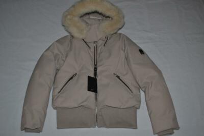 Pre-owned Mackage Authentic  Women Cory Twill Down Bomber Jacket Hood Champagne All Sizes In Ivory