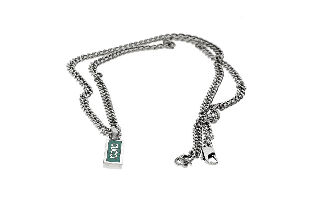 Pre-owned Gucci Sterling Silver Tag Necklace With Enamel Necklace Ybb67871400100u