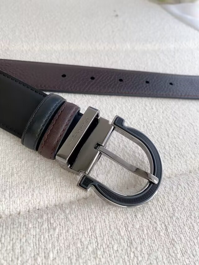 Pre-owned Ferragamo Salvatore  Belt Gancini Square Buckle In Black/brown