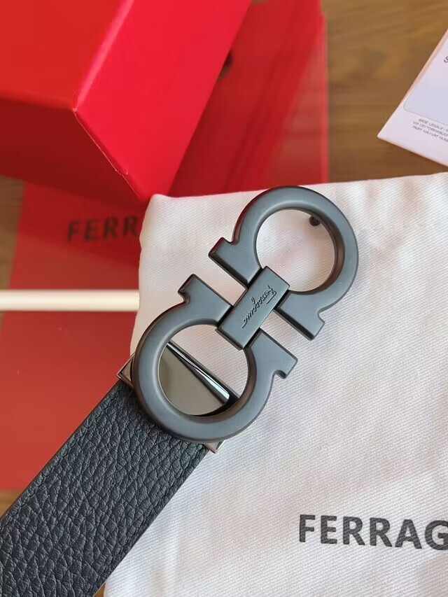Pre-owned Ferragamo Salvatore  Reversible Black/brown Belt Black Buckle