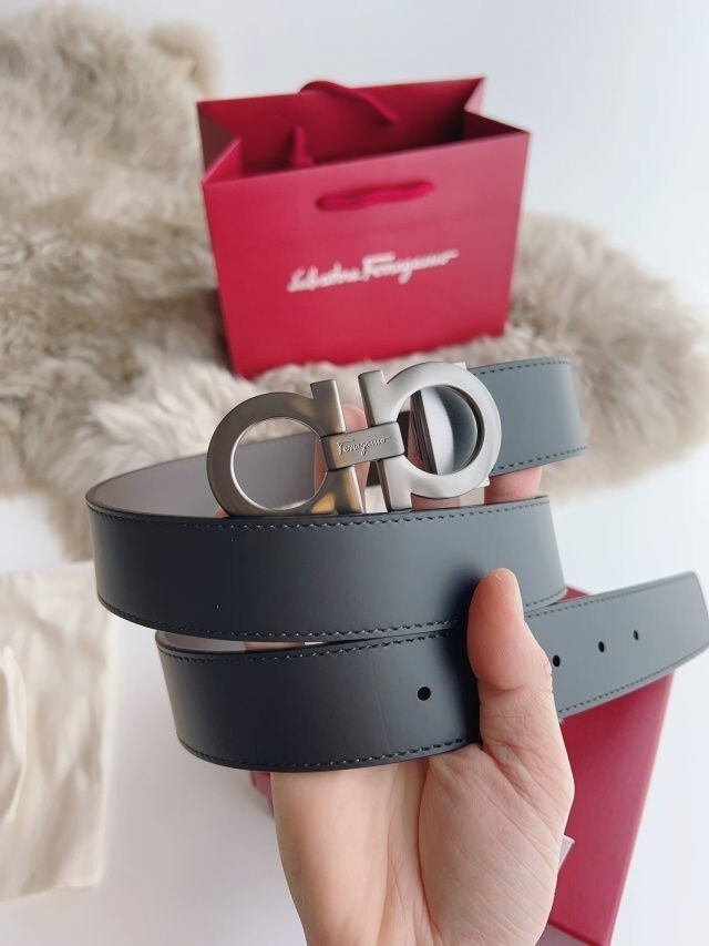 Pre-owned Ferragamo Salvatore  Black And Brown Double Sided Gancini Belt Sz 100cm 34-36
