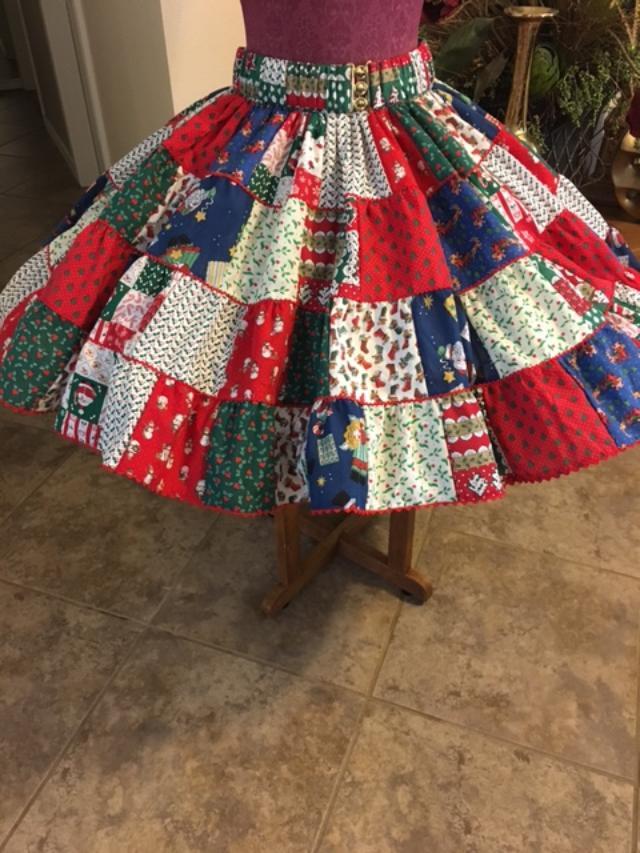Square Dance Skirt, Christmas Patchwork, Size Large, 20