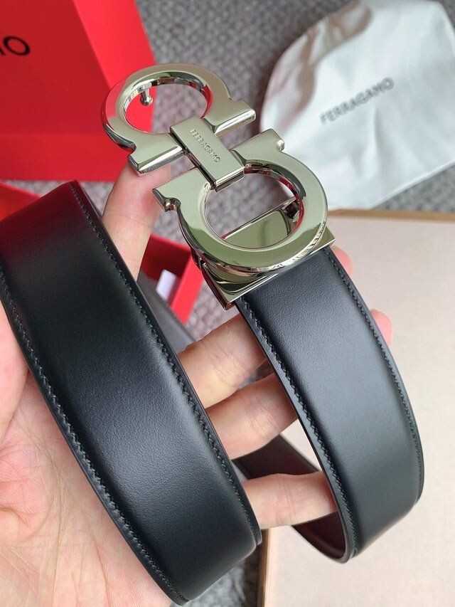 Pre-owned Ferragamo Salvatore  Men's Belt Black Leather Silver Buckle Size 110/44
