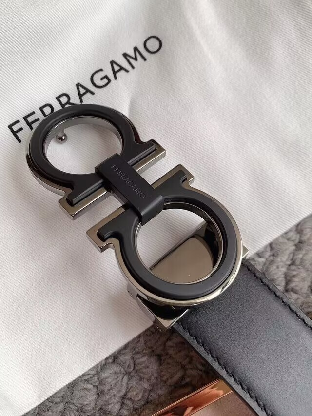 Pre-owned Ferragamo Salvatore  Men's Belt Black Leather Silver Buckle Size 110/44