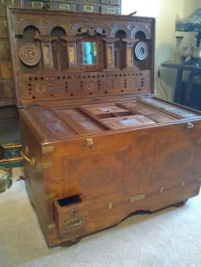 Antique Trunk Chest With Small Drawers Inside Coffee Table In