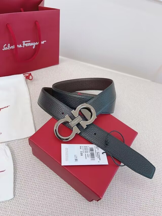 Pre-owned Ferragamo Salvatore  Reversible Black/brown Belt Silvery Buckle