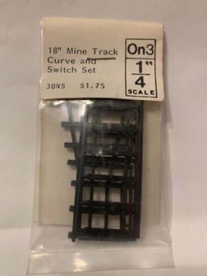 Grandt Line #3045 On3 18'' Gauge Mine Track Curve and Switch Set (black track)