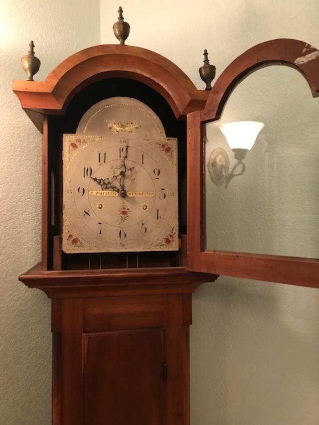 Early American Riley Whiting Wooden Works Grandfather Clock