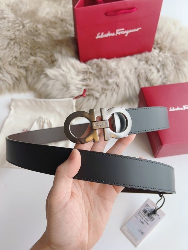 Pre-owned Ferragamo Salvatore  Black And Brown Double Sided Gancini Belt Sz 100cm 34-36