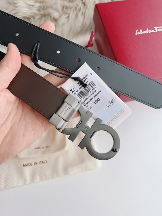 Pre-owned Ferragamo Salvatore  Black And Brown Double Sided Gancini Belt Sz 100cm 34-36