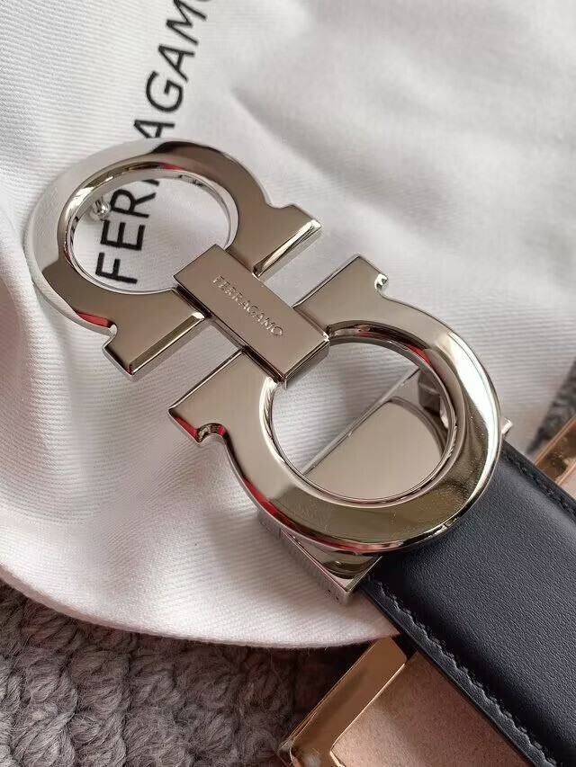 Pre-owned Ferragamo Salvatore  Men's Belt Black Leather Silver Buckle Size 110/44