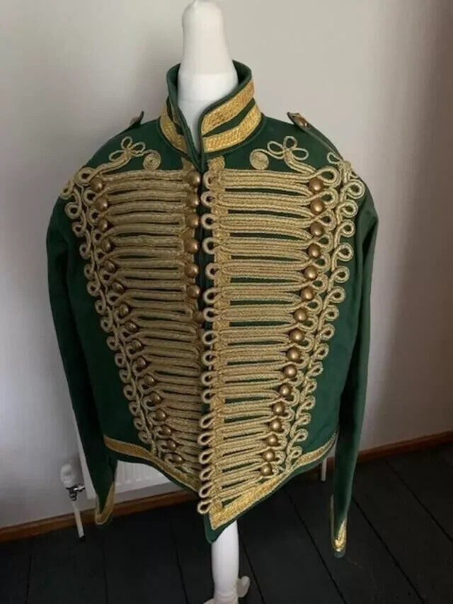 Pre-owned Handmade Men's Green Wool Hussar Jacket, Men' Green Hussar Jacket Green Wool