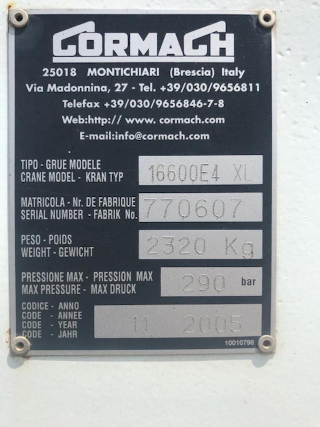 Knuckle Boom Crane: Cormach 16600E4 : 13640 lb lift :  With Remote control