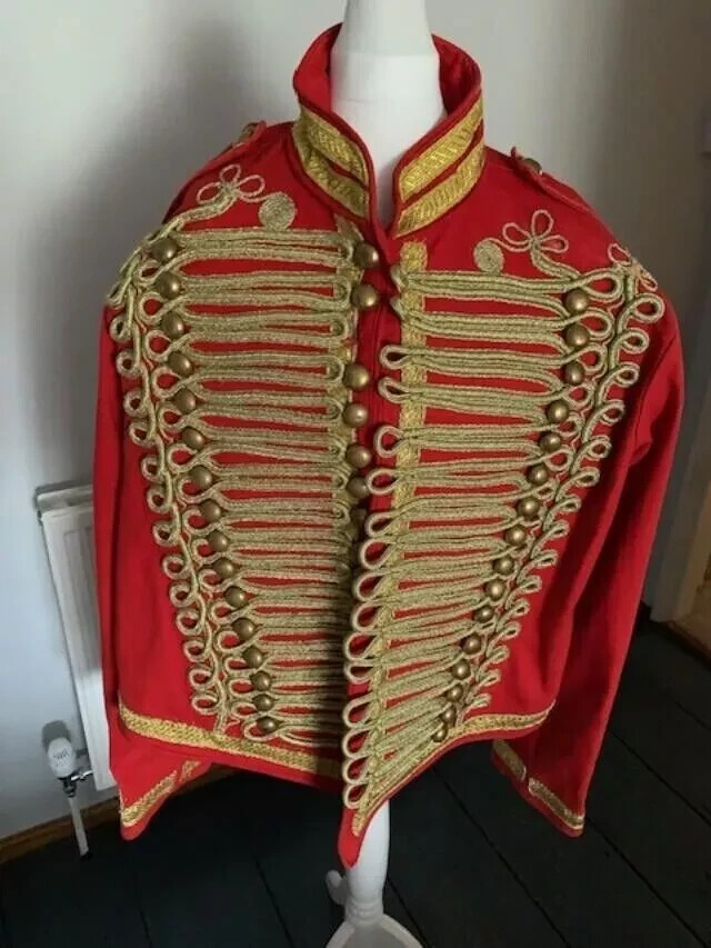 Pre-owned Handmade Men's Red Wool Hussar Jacket, Men' Red Hussar Jacket
