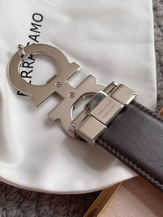 Pre-owned Ferragamo Salvatore  Men's Belt Black Leather Silver Buckle Size 110/44