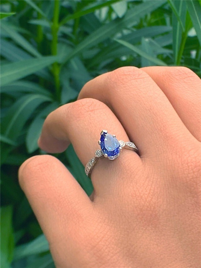 Pre-owned Sterling .80 Ct Pear Cut Natural Tanzanite Women Engagement Ring In 925  Silver