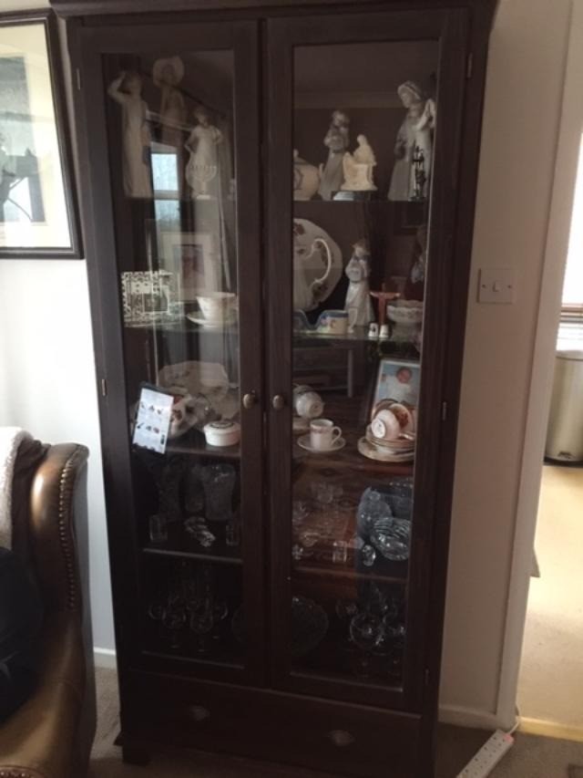 Tall Dark Wood Glass Display Cabinet In Llantwit Fardre Rhondda