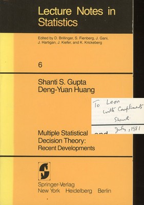 Shanti S Gupta / Multiple Statistical Decision Theory Recent Developments 1st ed
