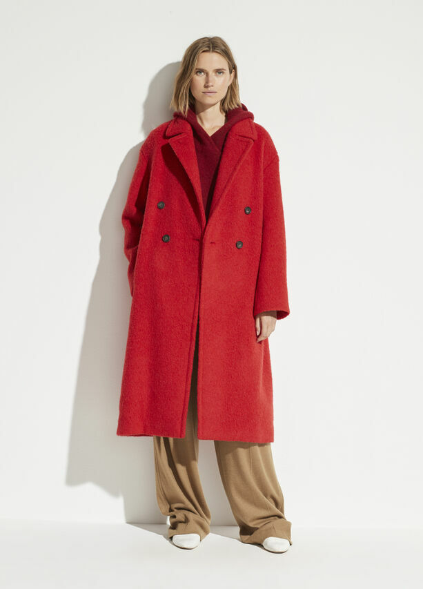 Pre-owned Vince Wl  Double Breasted Wool Blend Women Long Coat Size L $1,200 In Cherry Rust