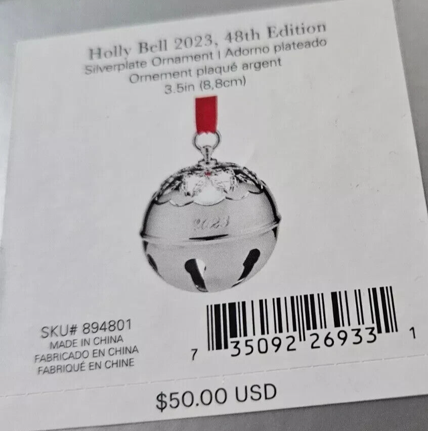 Reed & Barton 2023 HOLLY BELL 48th Edition .35 Metallic Round Christmas Ornament