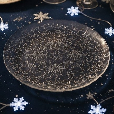 Holiday Snowflake Glass Serving Tray, Christmas Cookie Scalloped Edge Platter