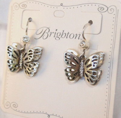 New Brighton Secret Garden Silver & Crystal 3D Butterfly French Wire Earrings