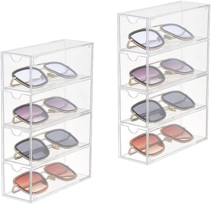 2-Pack 4-Layer Transparent Eyeglass Storage Boxes, Sunglasses Organizer, Desktop