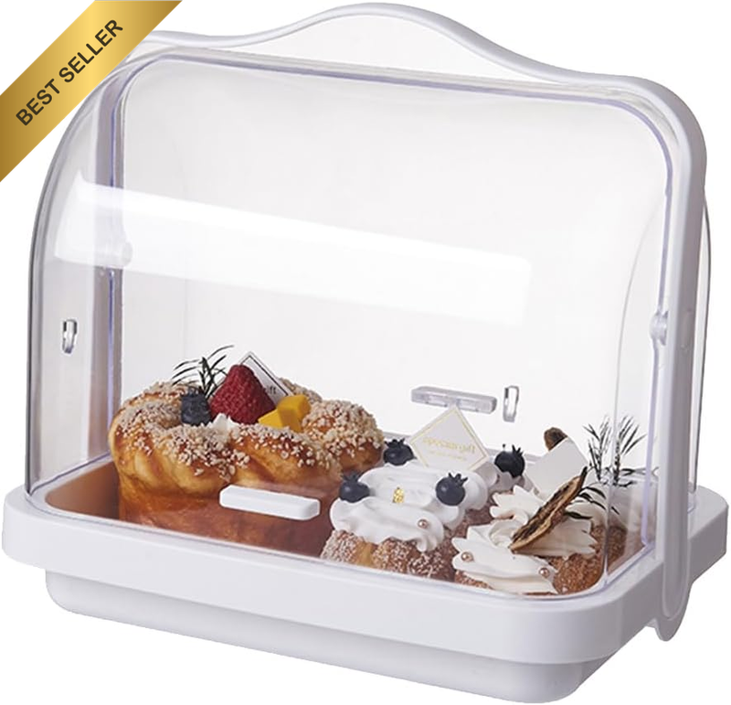 Desktop Storage Box,With Handle ＆ Transparent Lid,Portable Bread Organizer,Flip-