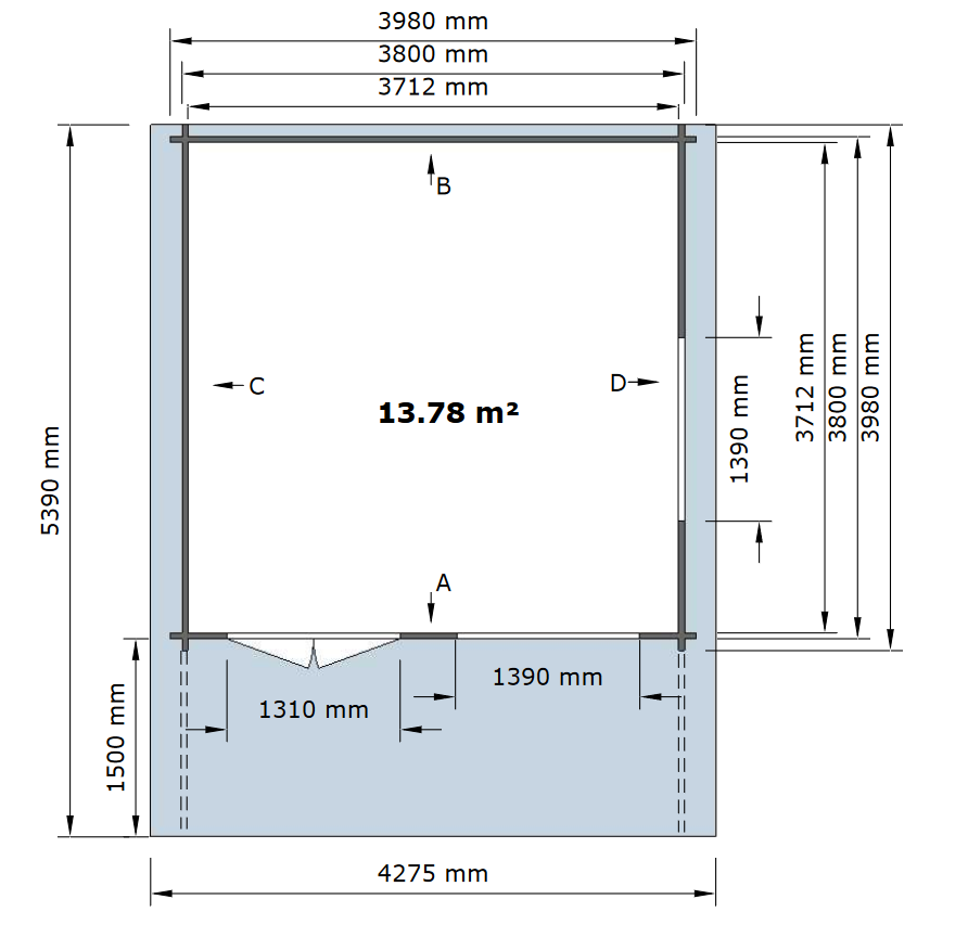 44 mm Gartenhaus 400x400 cm 4x4 m Gerätehaus Blockhaus inkl. Fußboden ALL IN