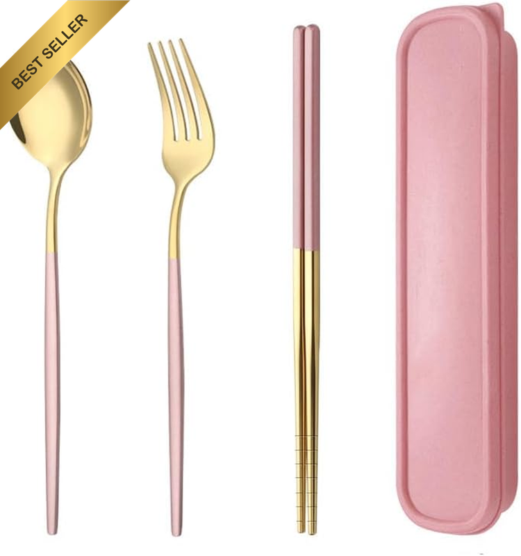 5PC Stainless Steel Portable Cutlery Set - Chopsticks Fork Spoon for Travel & Pi